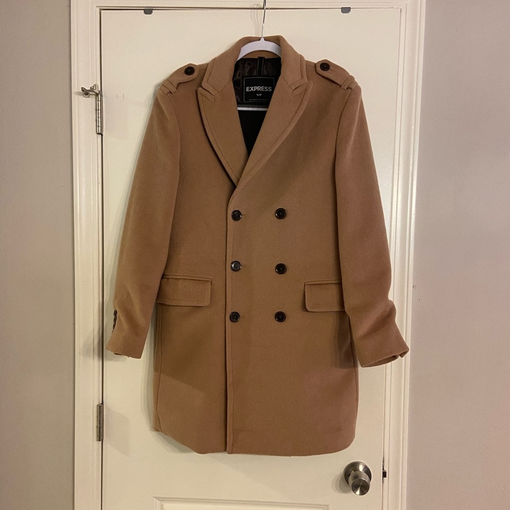 express women’s trench coat, small, beige/camel Wool Blend double breasted cute!